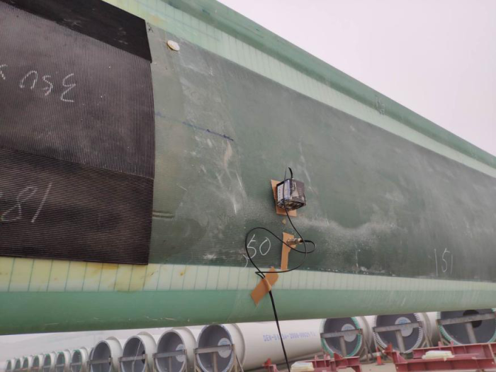 The two low-frequency accelerometers installed on the blade